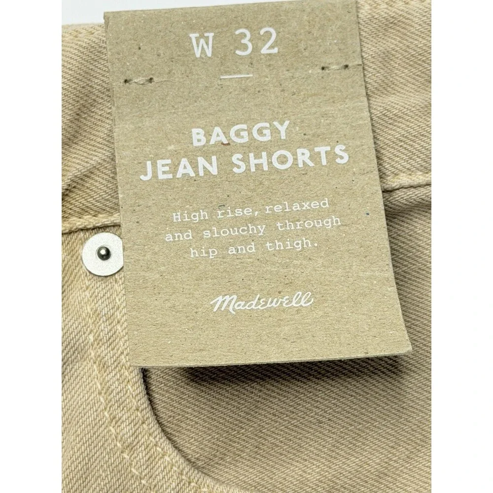 Madewell Baggy Jean Shorts Women's 32 Beige High Rise Denim Shorts NWT